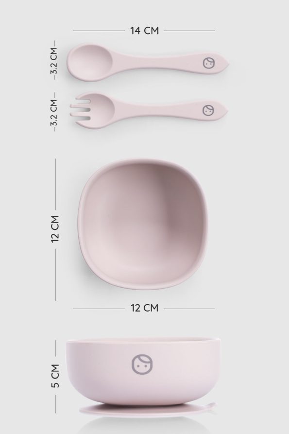 Silicone Vacuum Pink Feeding Plate and Fork Spoon Set
