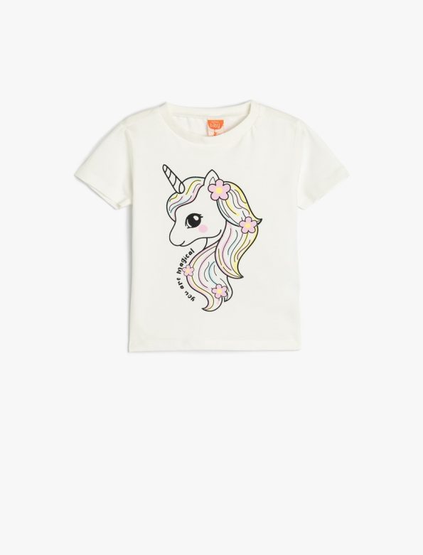 Girls' Cotton Long Sleeve Unicorn Print T-Shirt