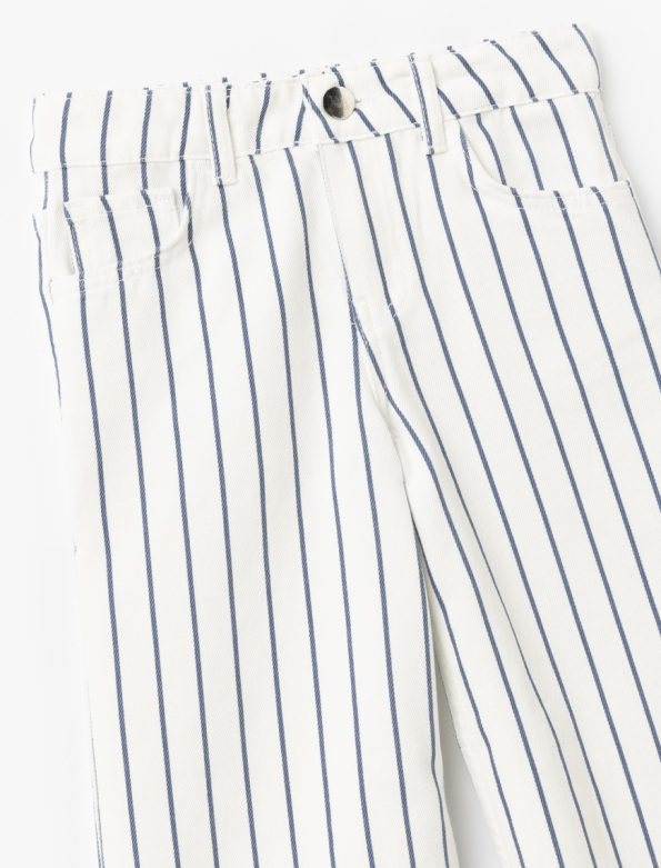 Girls' Cotton Striped Wide Leg Denim Pants
