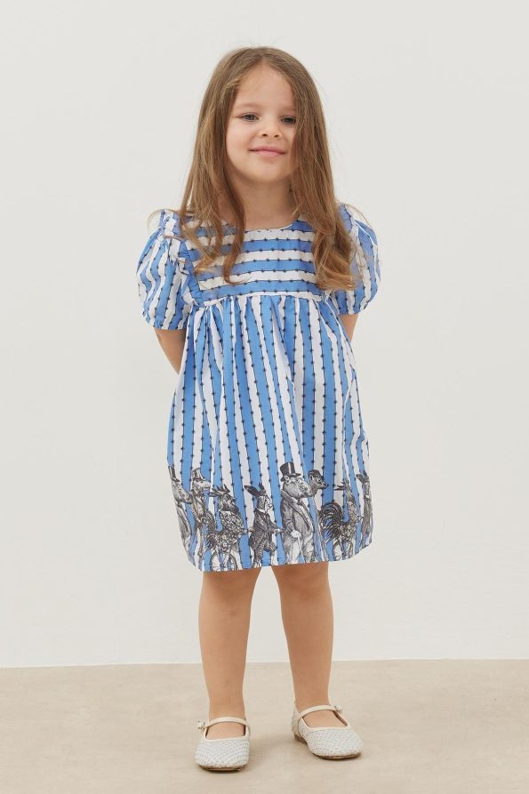 Ruffled Detail Dress Blue Striped