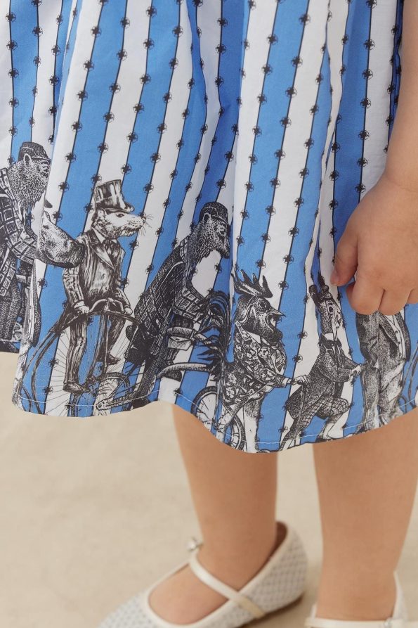 Ruffled Detail Dress Blue Striped