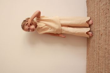 Pastel Yellow Striped Muslin Set with Cross Stripe Details