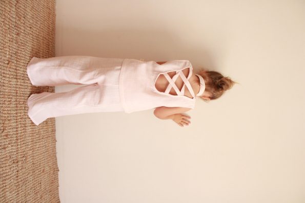 Pink Striped Muslin Set with Foulard Detail