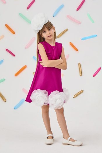 Fuchsia Dress with Rose Detail for Girls - Paola
