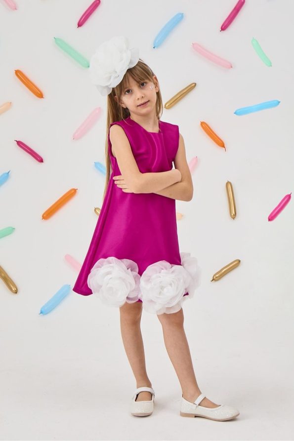 Fuchsia Dress with Rose Detail for Girls - Paola