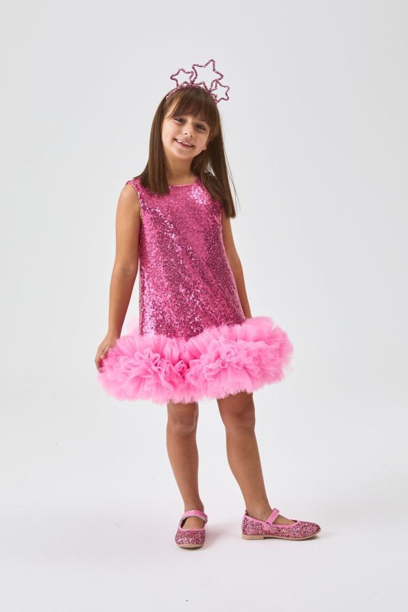 Fuchsia Tulle and Sequin Girls Dress - Evie