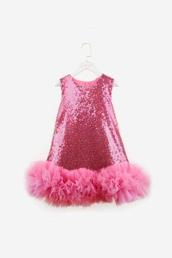 Fuchsia Tulle and Sequin Girls Dress - Evie