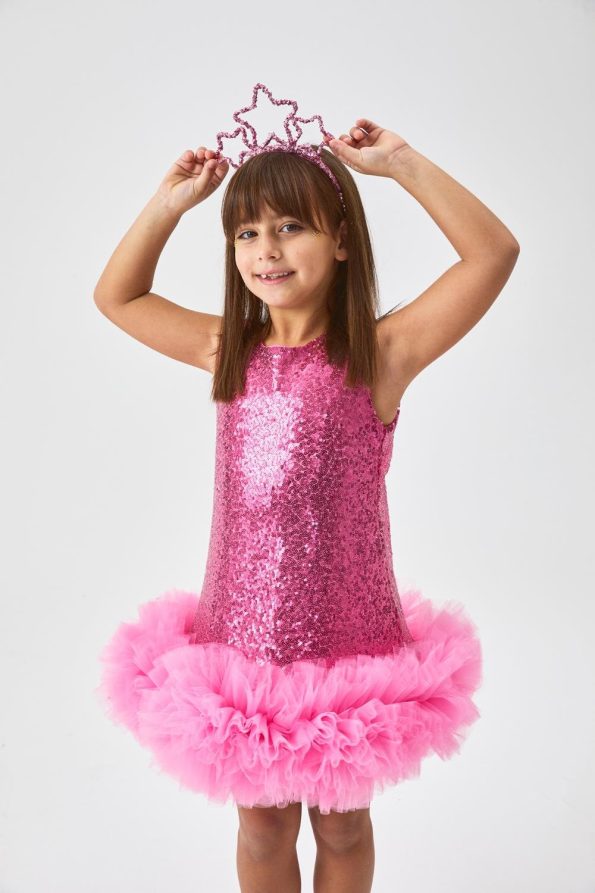 Fuchsia Tulle and Sequin Girls Dress - Evie