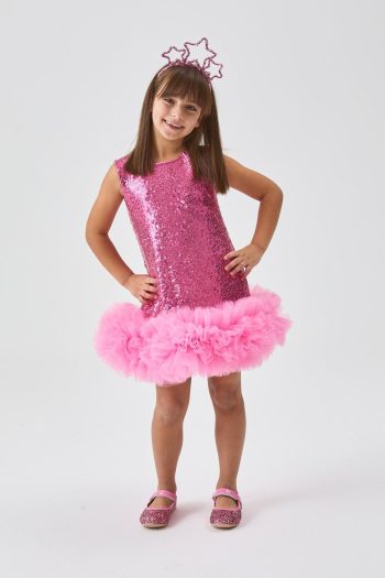 Fuchsia Tulle and Sequin Girls Dress - Evie