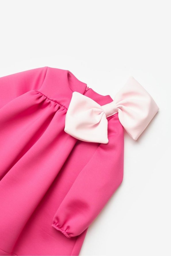 Fuchsia Bow Detail Dress for Girls - Leah