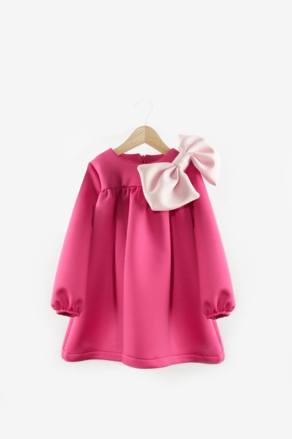 Fuchsia Bow Detail Dress for Girls - Leah