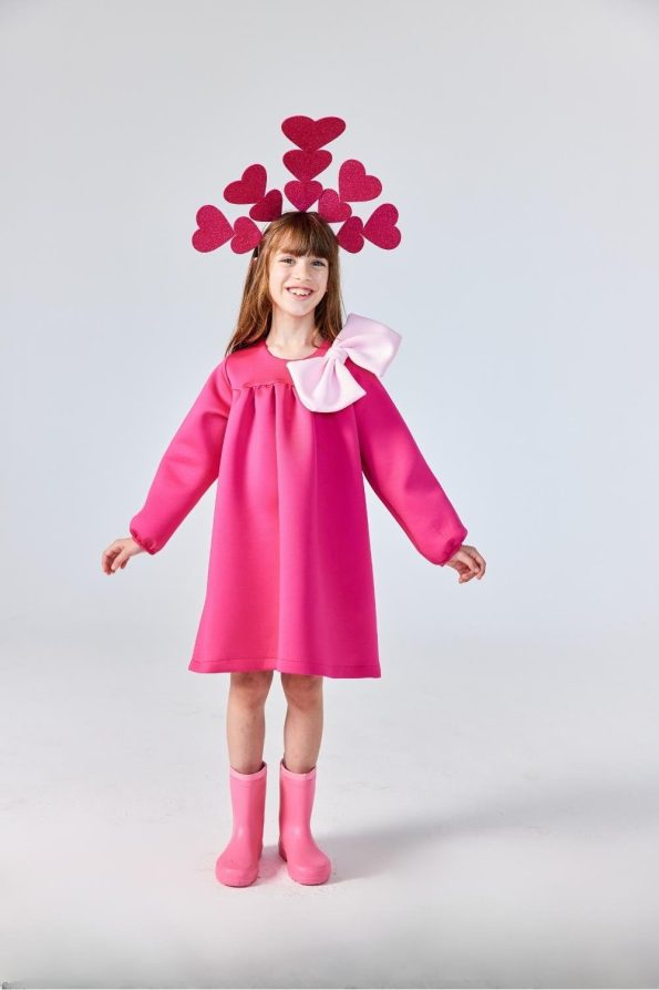 Fuchsia Bow Detail Dress for Girls - Leah