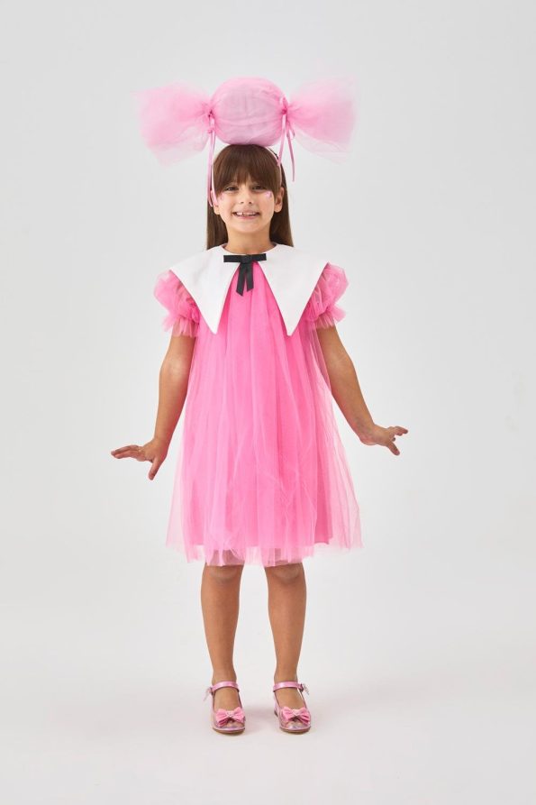 Fuchsia Pointed Collar Girls' Tulle Dress - Nicole