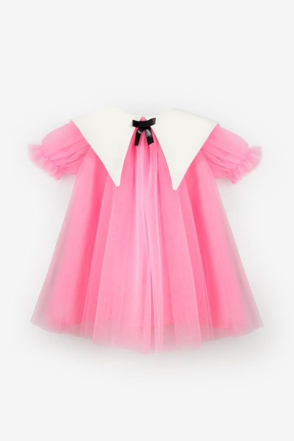 Fuchsia Pointed Collar Girls' Tulle Dress - Nicole