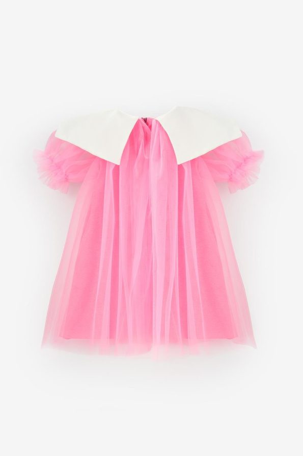 Fuchsia Pointed Collar Girls' Tulle Dress - Nicole