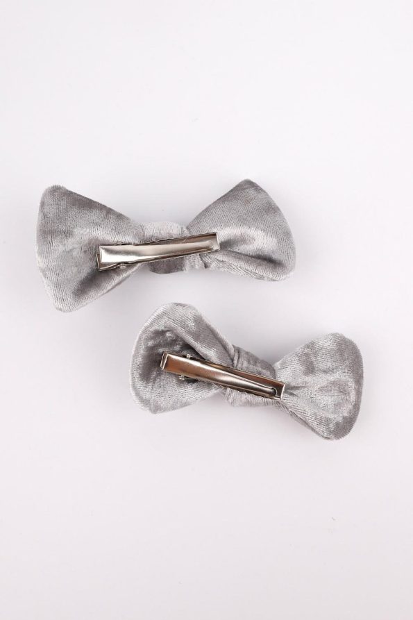 Gray 2-Piece Velvet Hair Clips for Girls