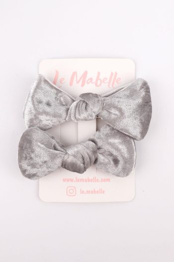 Gray 2-Piece Velvet Hair Clips for Girls