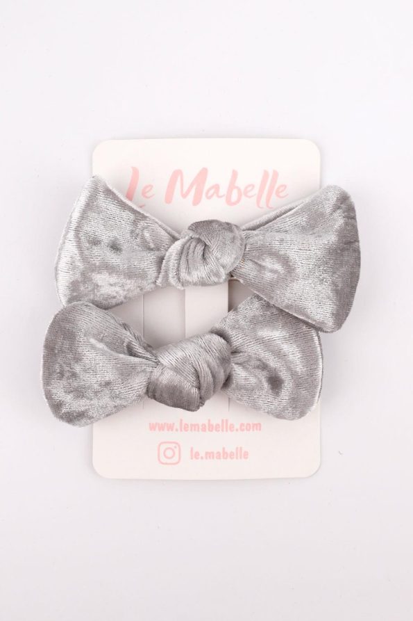 Gray 2-Piece Velvet Hair Clips for Girls