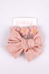 Rose Pink Bow and Crochet Flower Hair Clip Set
