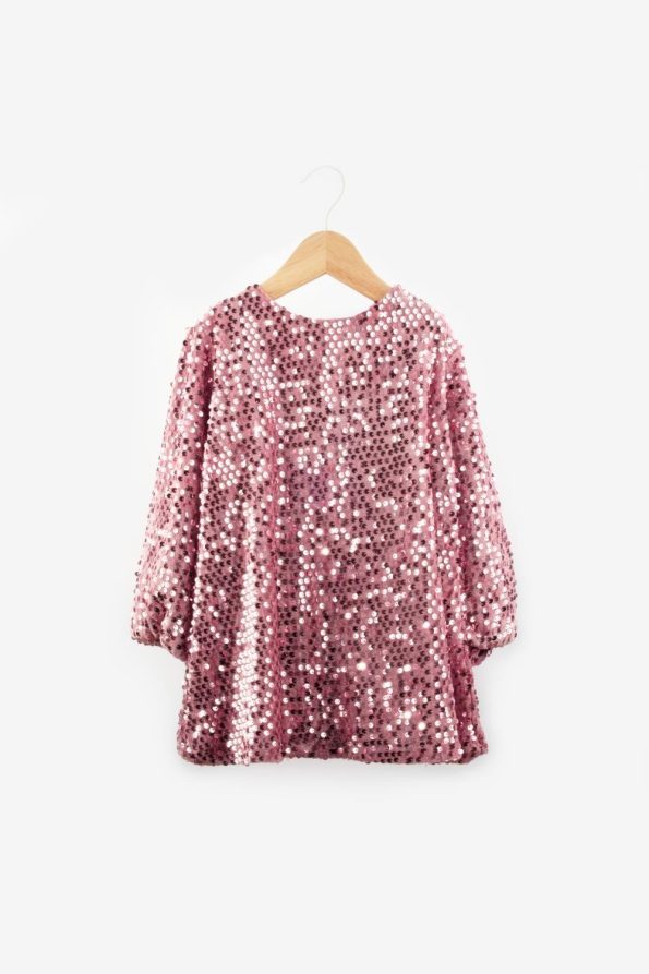 Pink Velvet Dress with Sequins for Girls - Oriel