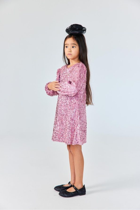 Pink Velvet Dress with Sequins for Girls - Oriel