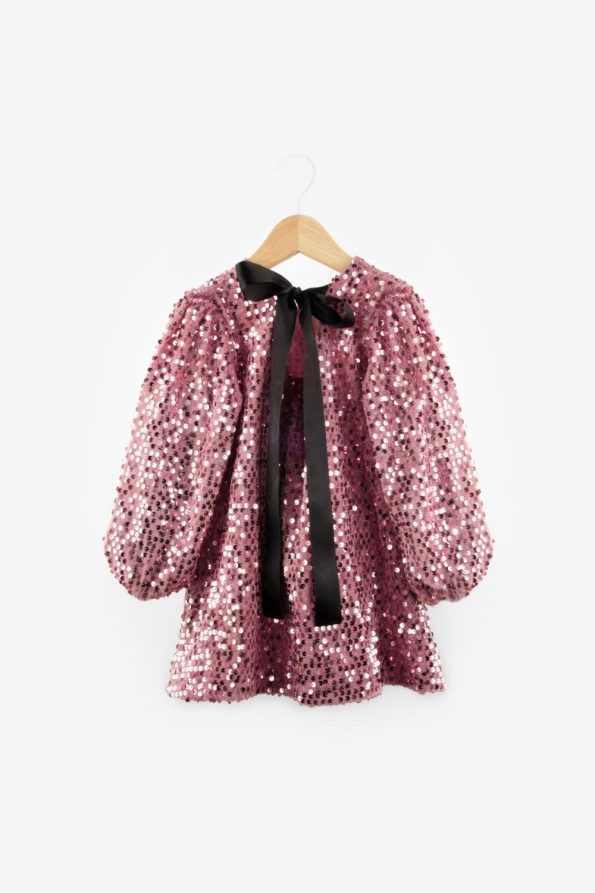 Pink Velvet Dress with Sequins for Girls - Oriel