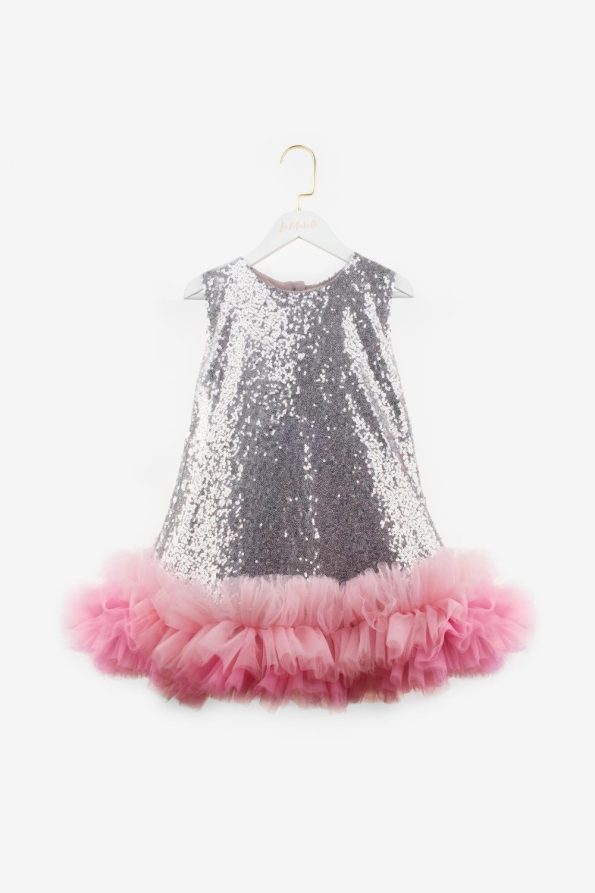 Silver Tulle and Sequin Girl's Dress - Evie