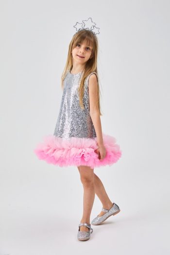 Silver Tulle and Sequin Girl's Dress - Evie