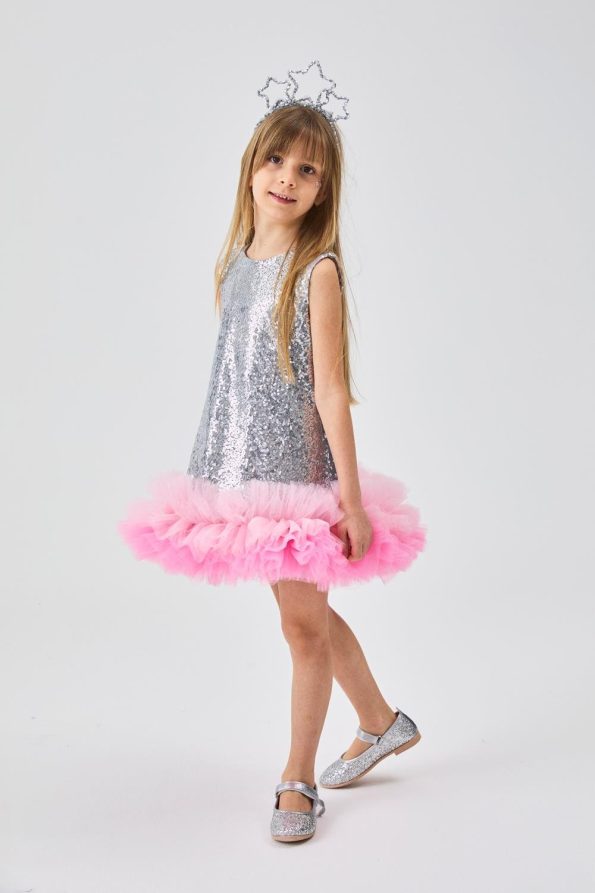 Silver Tulle and Sequin Girl's Dress - Evie