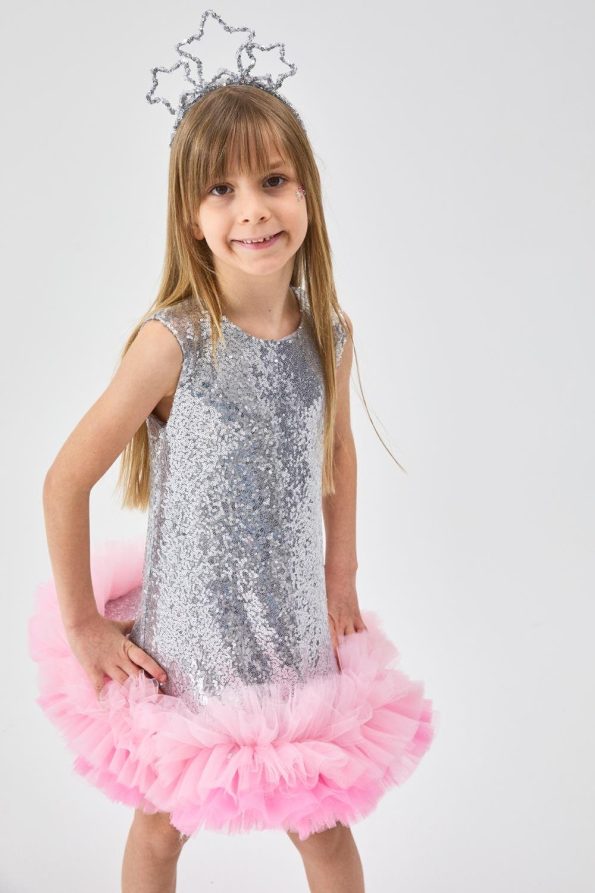 Silver Tulle and Sequin Girl's Dress - Evie