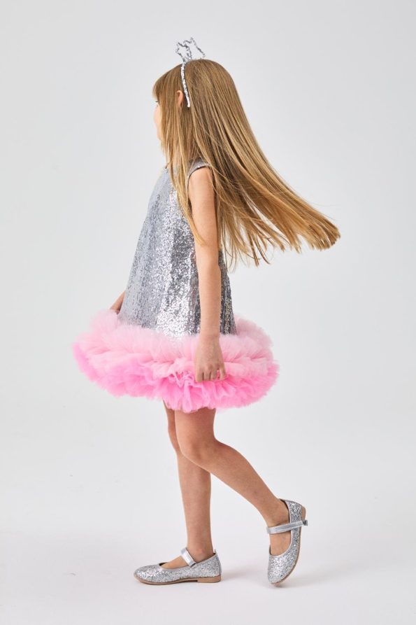 Silver Tulle and Sequin Girl's Dress - Evie