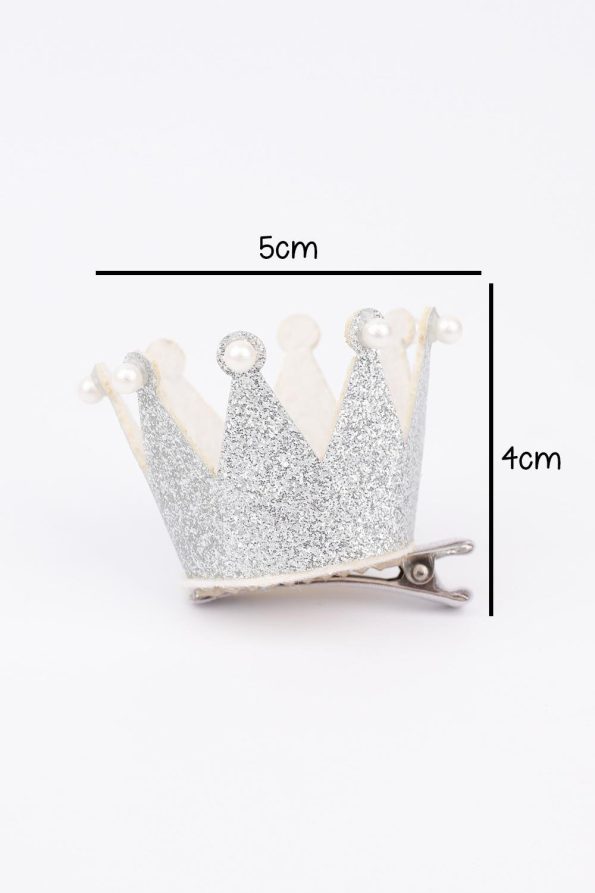 Silver Pearl Detail Queen Crown Hair Clip for Girls