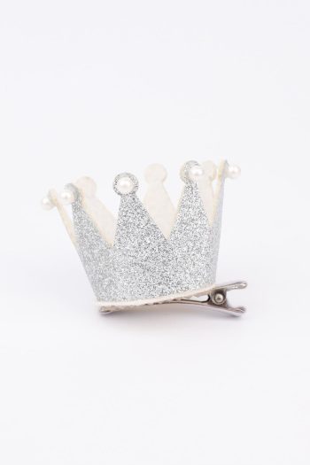 Silver Pearl Detail Queen Crown Hair Clip for Girls