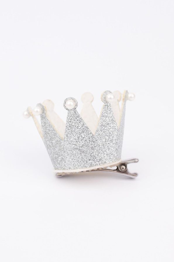 Silver Pearl Detail Queen Crown Hair Clip for Girls