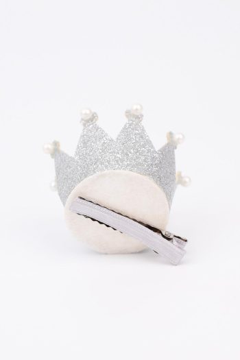 Silver Pearl Detail Queen Crown Hair Clip for Girls