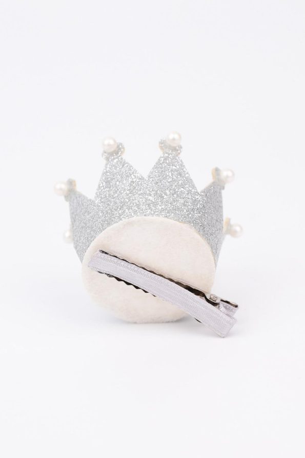 Silver Pearl Detail Queen Crown Hair Clip for Girls
