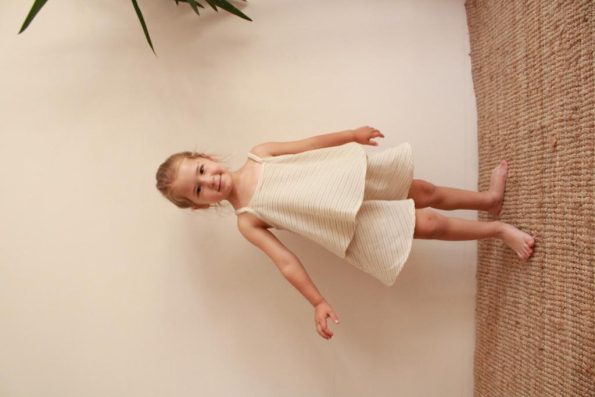 Khaki Striped Ruffled Girls' Tank Top and Shorts Set