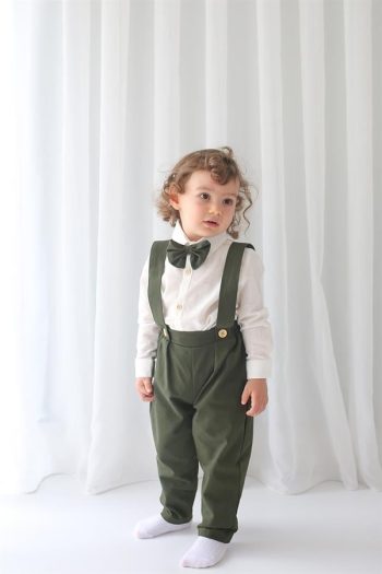 Khaki Linen Vest, Pants, Shirt, and Bow Tie