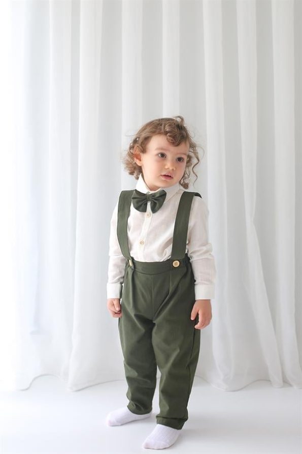 Khaki Linen Vest, Pants, Shirt, and Bow Tie