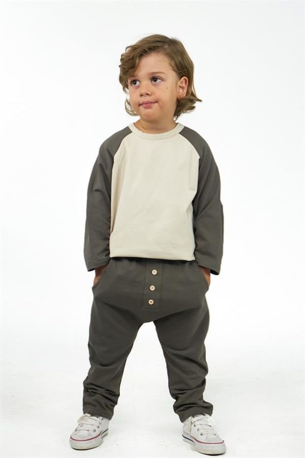 Khaki Cream Jersey Raglan Sleeve Tracksuit Set