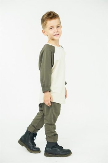 Khaki Cream Jersey Raglan Sleeve Tracksuit Set