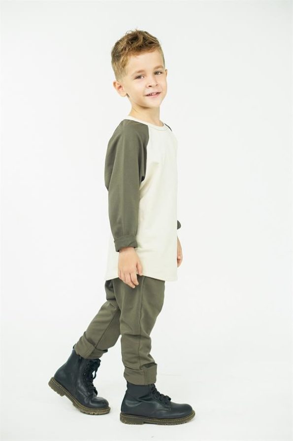 Khaki Cream Jersey Raglan Sleeve Tracksuit Set