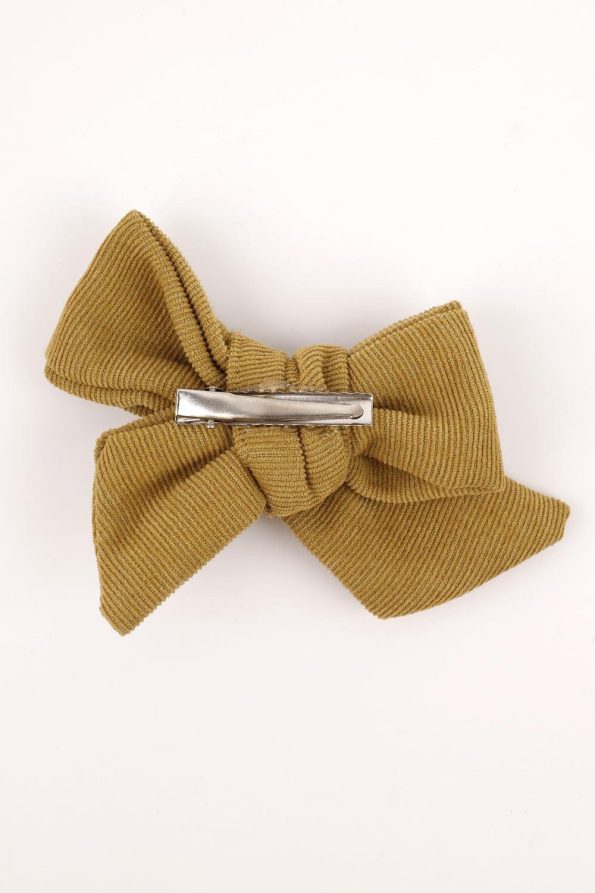 Mustard Velvet Bow Clip for Girls