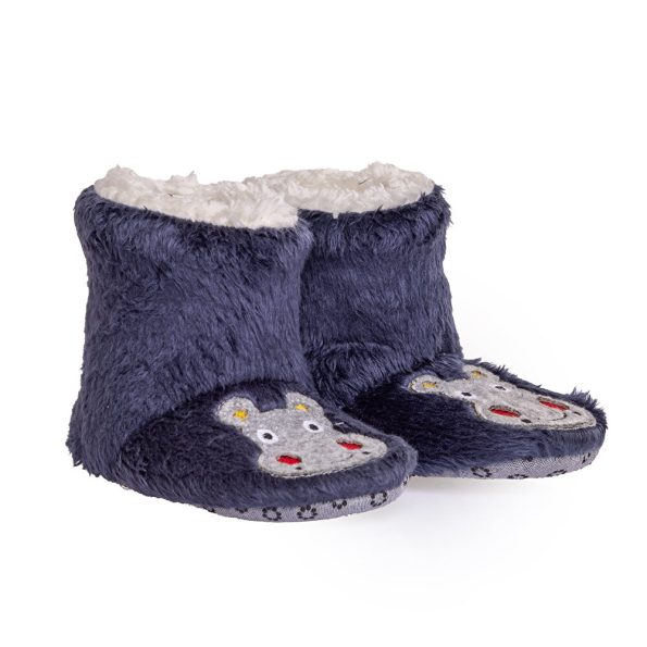 Boys' Wellsoft Hippo Embroidered Slippers in Navy