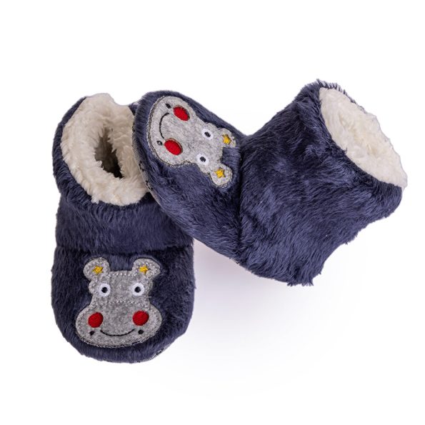 Boys' Wellsoft Hippo Embroidered Slippers in Navy
