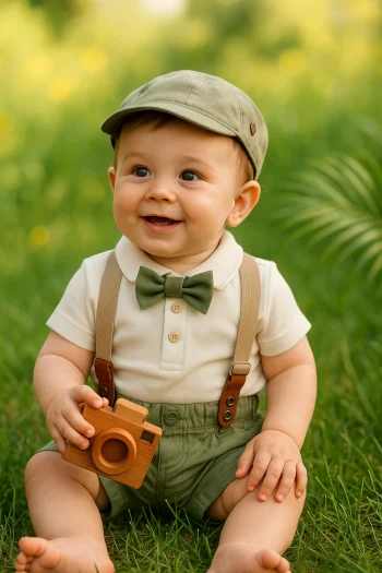Suspenders Hat Bowtie Stretchy Shorts Polo Neck Baby Boy Outfit