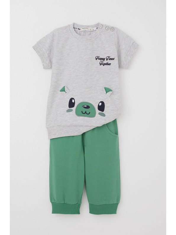 Breeze Baby Boys Capri Set with Cute Bear Embroidery in Light Gray Melange (9 Months - 3 Years)