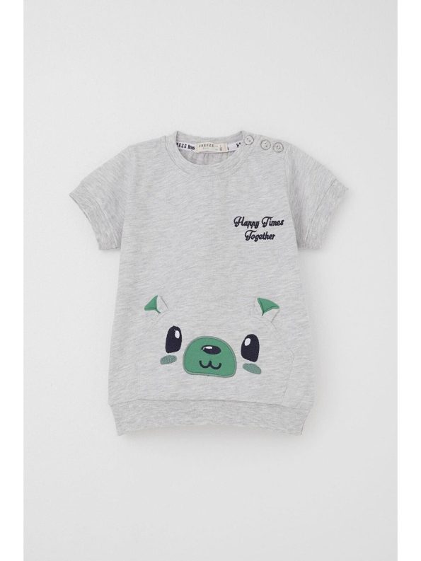 Breeze Baby Boys Capri Set with Cute Bear Embroidery in Light Gray Melange (9 Months - 3 Years)