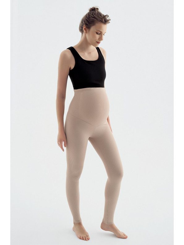 Adjustable High-Waisted Maternity Leggings in Beige