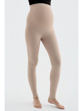 Adjustable High-Waisted Maternity Leggings in Beige